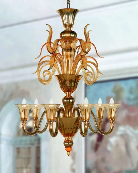 Mid - Century Modern Chandeliers for Vintage AppealArt Deco 6 Light Murano Glass Chandelier In 16 Colours
