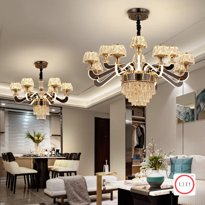 Chandeliers for Low Ceilings to Avoid Overcrowding8+4 Heads Luxury Crystal Chandelier