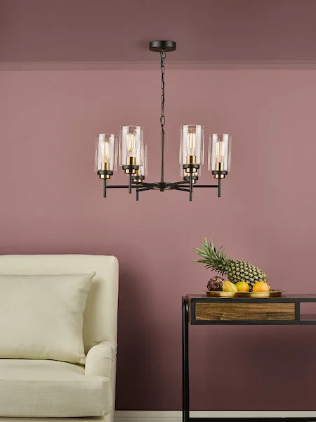 Chandeliers with Metal Frames in Bronze FinishDar Abel 6lt Pendant Black & Gold