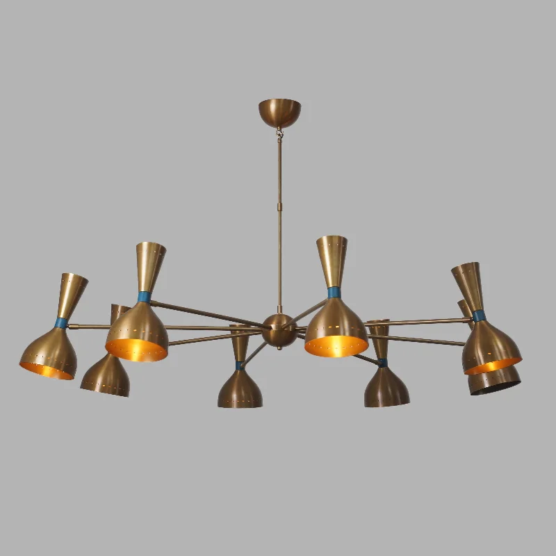 Chandeliers with Metal Frames in Black FinishDiabola 8 Shade Light Stilnovo Brass Chandelier Fixture