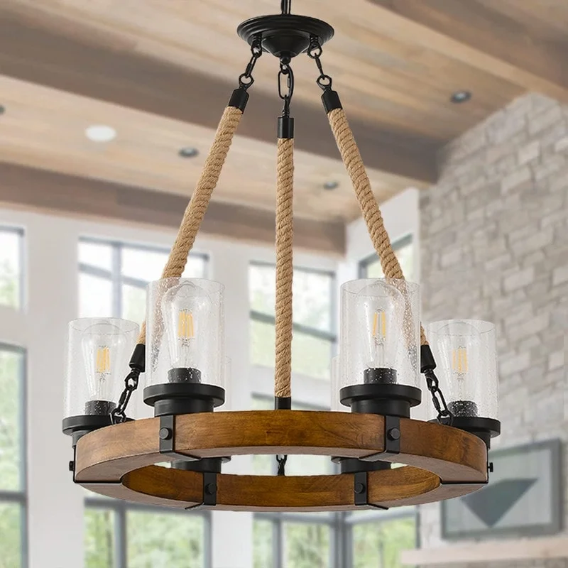 Chandeliers with Sputnik - Style Design for a Futuristic VibeFarmhouse 6-Light Wagon Wheel Wood Chandelier for Dining Room - 25in*25in*27in Chandeliers with Sputnik - Style Design for a Futuristic VibeFarmhouse 6-Light Wagon Wheel Wood Chandelier for Dining Room - 25in*25in*27in