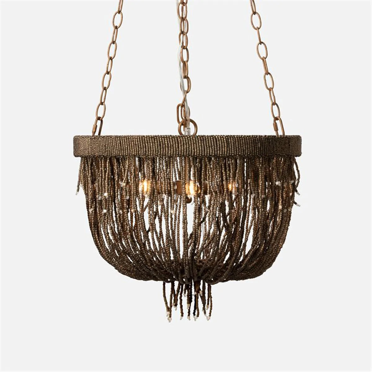 Traditional Brass Chandeliers for Classic InteriorsMade Goods Carmen Draped Coco Beads 3-Light Chandelier Traditional Brass Chandeliers for Classic InteriorsMade Goods Carmen Draped Coco Beads 3-Light Chandelier