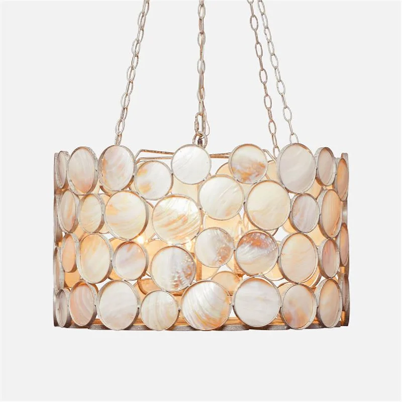 Chandeliers with Colored Glass for a Splash of ColorMade Goods Lunette Shell Circle Pattern Chandelier