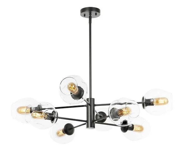 Small Chandeliers for Compact RoomsPYTHEA, 8 LIGHT, 36.5 INCH, BLACK, IRON/GLASS CHANDELIER Small Chandeliers for Compact RoomsPYTHEA, 8 LIGHT, 36.5 INCH, BLACK, IRON/GLASS CHANDELIER