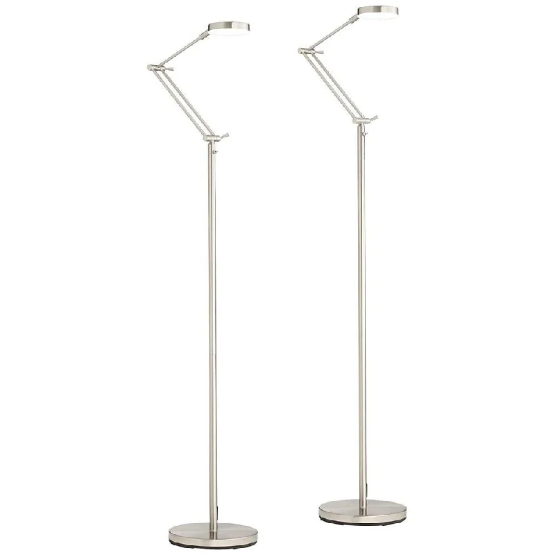 Wood Floor Lamp with Natural Grain for a Warm and Organic Feel360 Lighting Satin Nickel Adjustable LED Floor Lamps Set of 2 - 9" x 50"