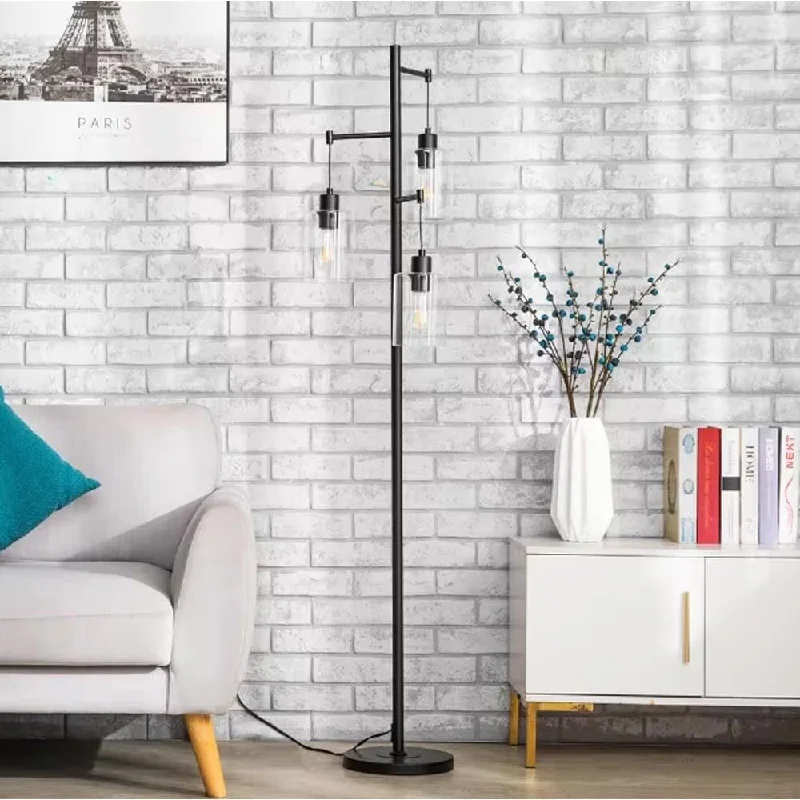 Dimmable Floor Lamp for Adjustable Lighting Ambiance65 in. Black Industrial Floor Lamp with Hanging Glass Shades 3-Light - 10" x 65" Dimmable Floor Lamp for Adjustable Lighting Ambiance65 in. Black Industrial Floor Lamp with Hanging Glass Shades 3-Light - 10" x 65"