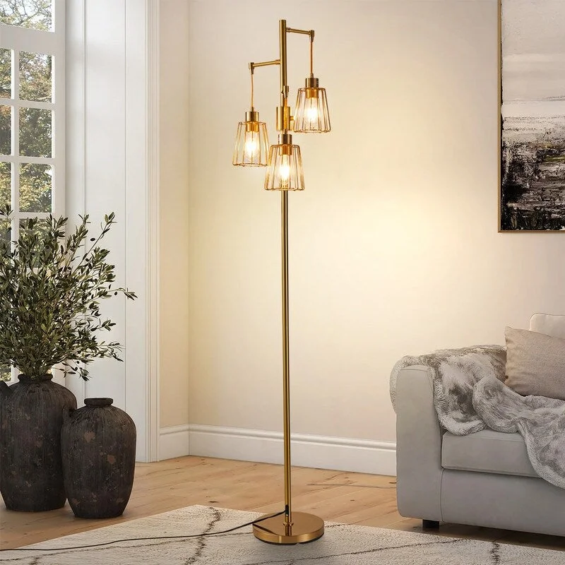Smart Floor Lamp with Voice Control and Bluetooth Connectivity70 in. LED Tree Floor Lamp with 3 Cage Shades and Edison Bulbs Smart Floor Lamp with Voice Control and Bluetooth Connectivity70 in. LED Tree Floor Lamp with 3 Cage Shades and Edison Bulbs