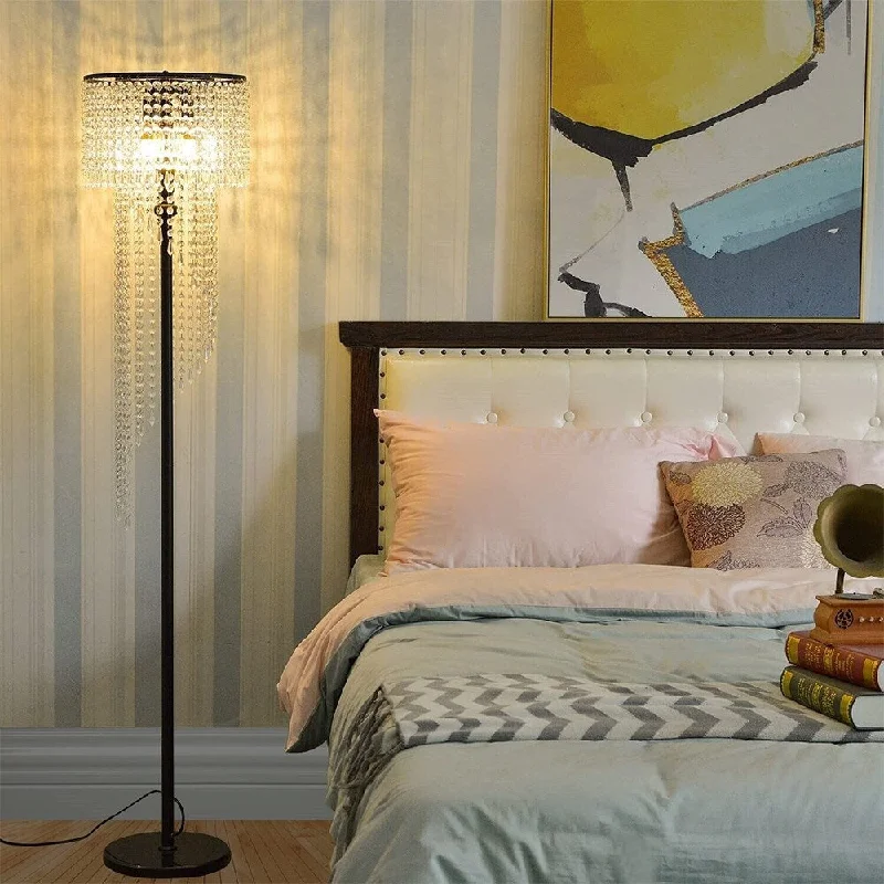 Rustic Farmhouse Style Floor Lamp for Cozy BedroomsCrystal Floor Lamp Modern Contemporary Living Room Black Tall 3 Light - 1