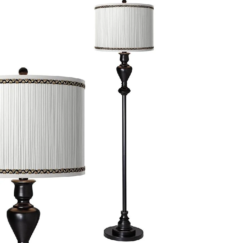 Industrial Style Floor Lamp with Exposed Bulbs for Loft ApartmentsFaux Pleated Print Lamp Shade with Black Bronze Floor Lamp - 13" x 58"