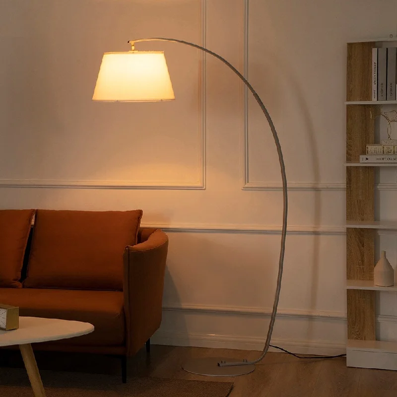Fabric Floor Lamp with a Linen Shade for a Relaxed AestheticFloor Lamp Modern Lamp Arc Design Foot Switch & Metal Base White - 1 Fabric Floor Lamp with a Linen Shade for a Relaxed AestheticFloor Lamp Modern Lamp Arc Design Foot Switch & Metal Base White - 1