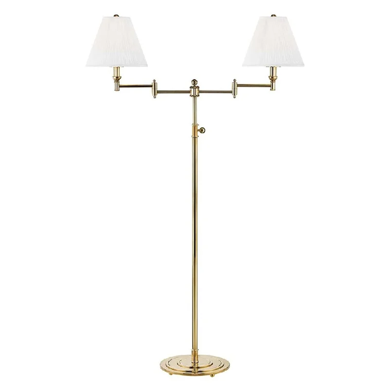Modern Minimalist Floor Lamp for Contemporary Living RoomsHudson Valley Signature No.1 by Mark D. Sikes 2-light Aged Brass Floor Lamp, Off-White Silk Shade Modern Minimalist Floor Lamp for Contemporary Living RoomsHudson Valley Signature No.1 by Mark D. Sikes 2-light Aged Brass Floor Lamp, Off-White Silk Shade