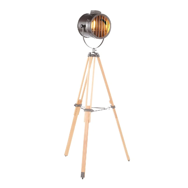 Dimmable Floor Lamp for Adjustable Lighting AmbianceIndustrial Floor Lamp in Natural Wood and Antique Metal