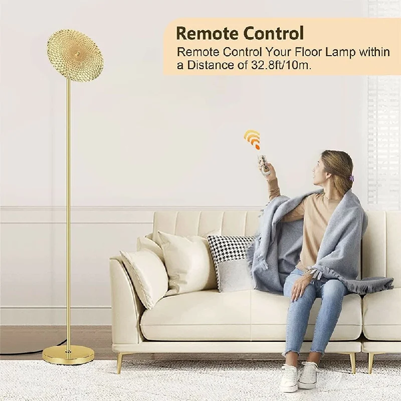 Wood Floor Lamp with Natural Grain for a Warm and Organic FeelLED Floor Lamp With Remote Modern Living Room Dimmable Adjustable Gold - 1