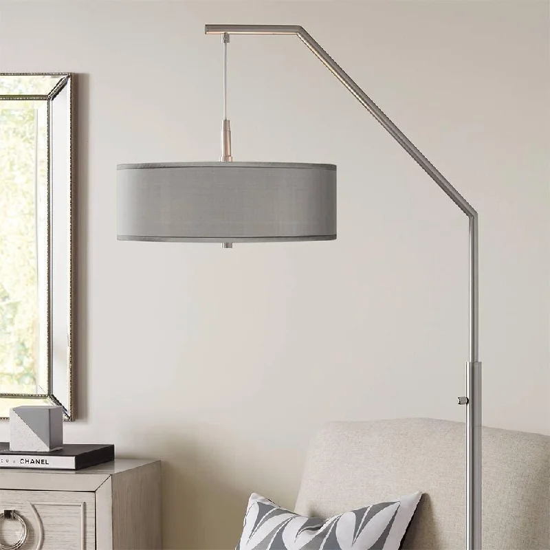Bohemian Inspired Floor Lamp for Eclectic Home DecorModern Arc Floor Lamp Nickel Gray Faux Silk Shade Living Room - 32" x 71" Bohemian Inspired Floor Lamp for Eclectic Home DecorModern Arc Floor Lamp Nickel Gray Faux Silk Shade Living Room - 32" x 71"