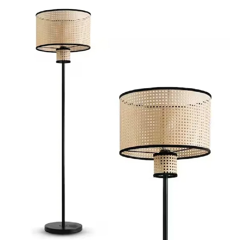 Adjustable Height Floor Lamp for Versatile Lighting NeedsModern Bohemian Beige Floor Lamp 2 Tier PVC Rattan Shade Velvet Rim - 15" x 62" Adjustable Height Floor Lamp for Versatile Lighting NeedsModern Bohemian Beige Floor Lamp 2 Tier PVC Rattan Shade Velvet Rim - 15" x 62"