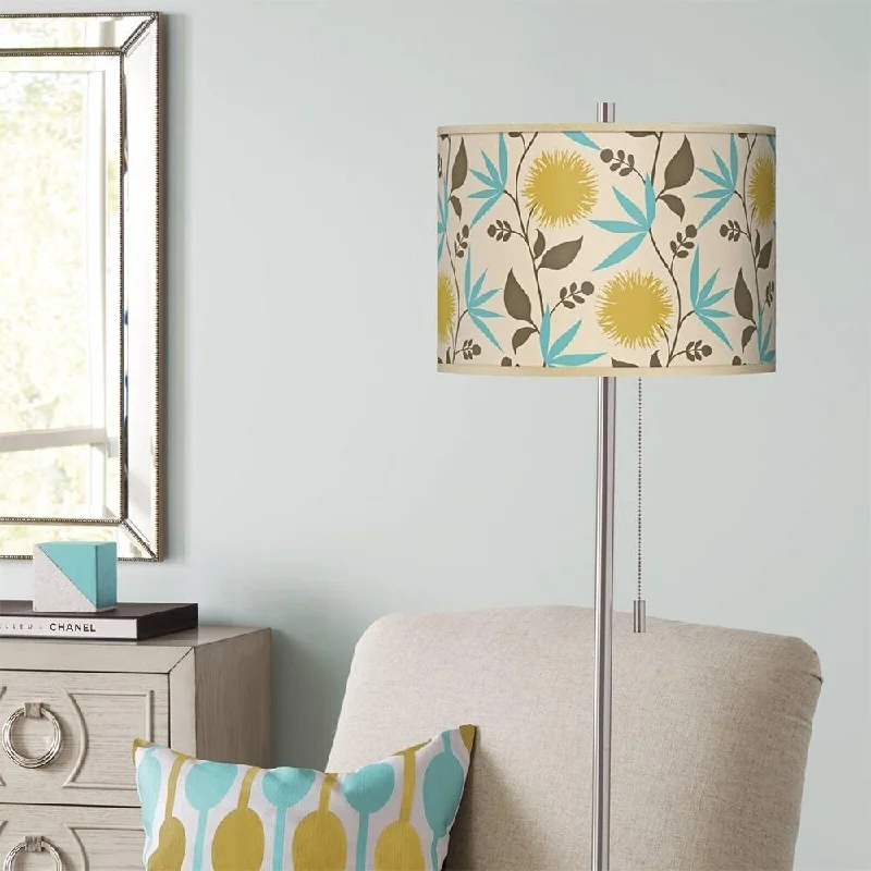 Fabric Floor Lamp with a Linen Shade for a Relaxed AestheticModern Floor Lamp 62" Tall Brushed Nickel Dahlia Shade Drum - 13" x 62" Fabric Floor Lamp with a Linen Shade for a Relaxed AestheticModern Floor Lamp 62" Tall Brushed Nickel Dahlia Shade Drum - 13" x 62"
