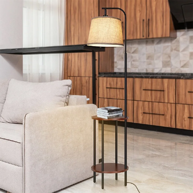 Dimmable Floor Lamp for Adjustable Lighting AmbianceModern Floor Lamp with Table Standing Floor Lamp with Shelves Brown - 1
