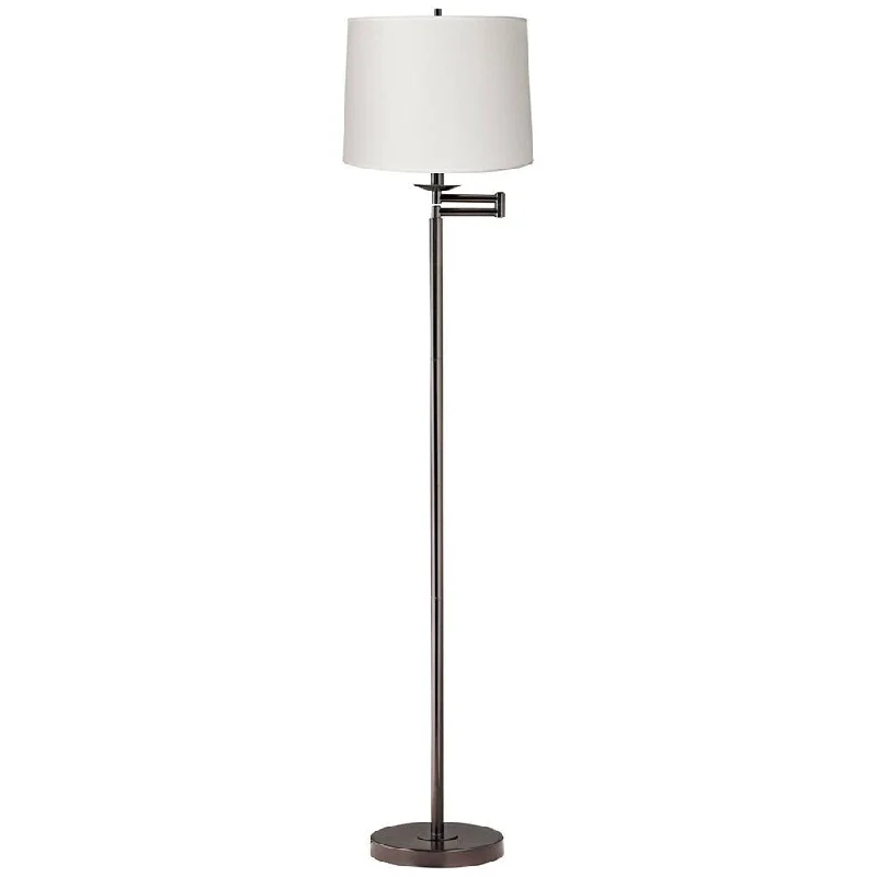 Wood Floor Lamp with Natural Grain for a Warm and Organic FeelModern Swing Arm Floor Lamp Bronze White Drum Shade for Living Room - 14" x 60"