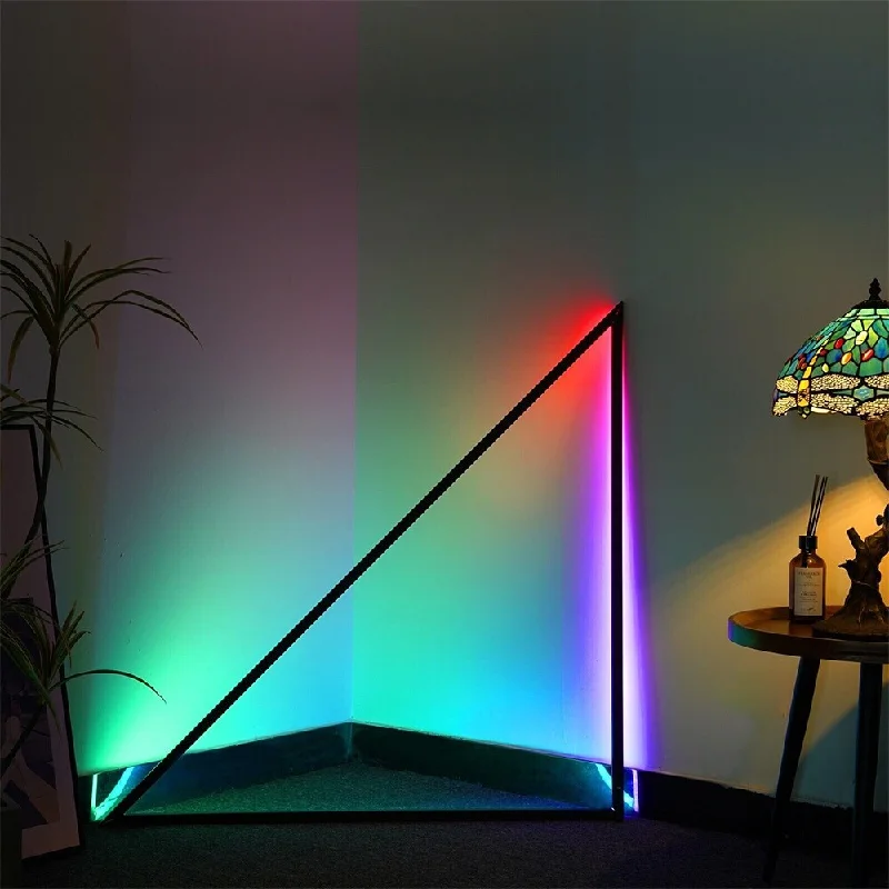 Wood Floor Lamp with Natural Grain for a Warm and Organic FeelModern Triangle RGB Color Floor Lamp Sync Light Remote & APP Control - 1 Wood Floor Lamp with Natural Grain for a Warm and Organic FeelModern Triangle RGB Color Floor Lamp Sync Light Remote & APP Control - 1