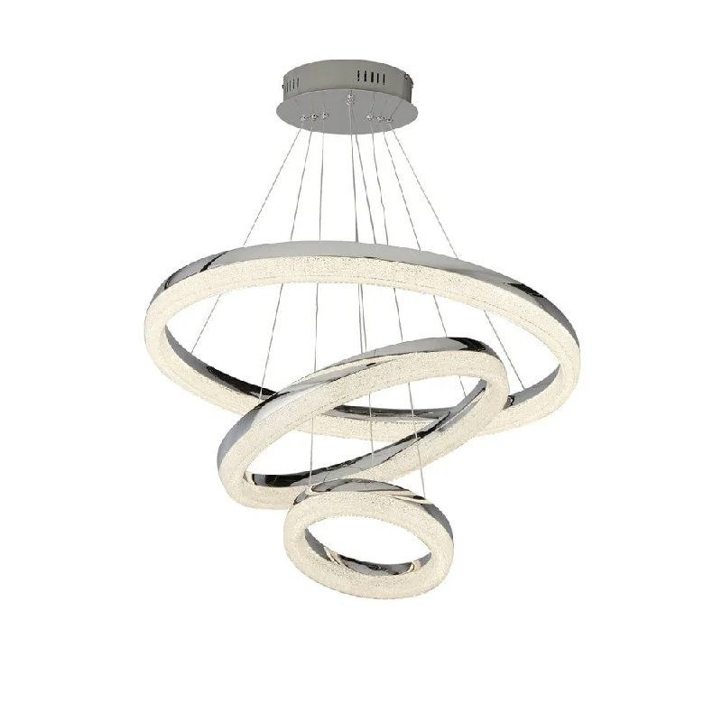 USB Charging Port Floor Lamp for Convenient Device ChargingSearchlight Circle LED 3 Ring Pendant Chrome Crushed Ice