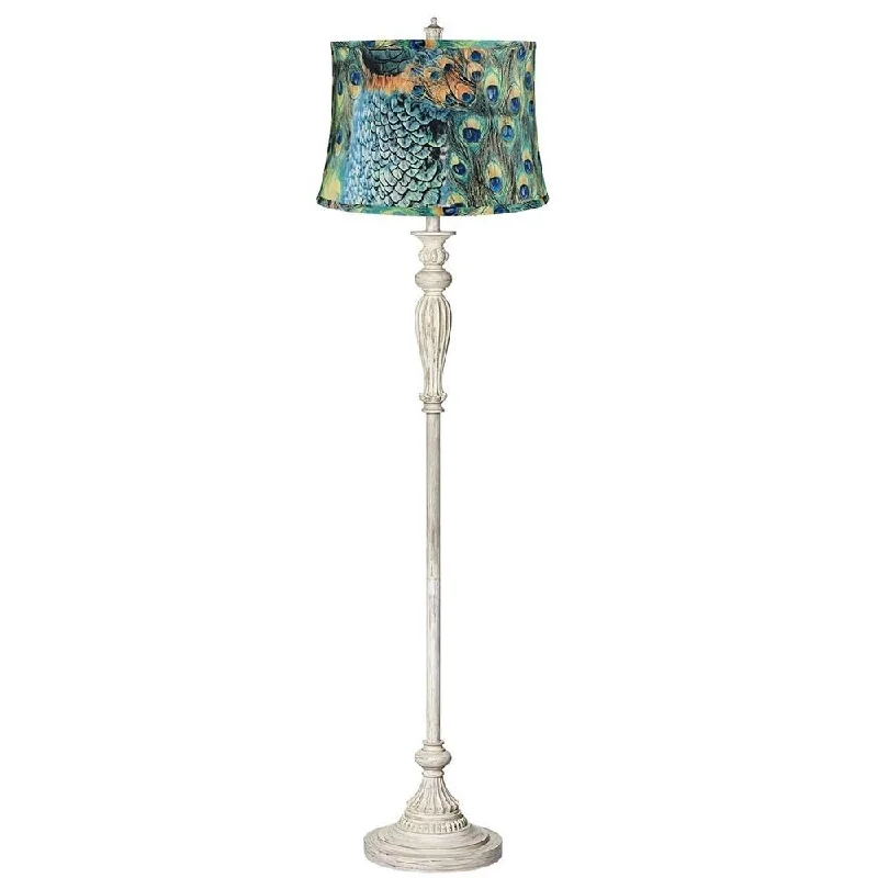 Smart Floor Lamp with Voice Control and Bluetooth ConnectivityShabby Chic Floor Lamp Antique White Peacock Print Shade - 16" x 60" Smart Floor Lamp with Voice Control and Bluetooth ConnectivityShabby Chic Floor Lamp Antique White Peacock Print Shade - 16" x 60"