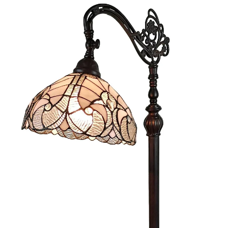 Glass Floor Lamp with Frosted Shades for Soft Diffused LightTiffany Style Floor Lamp Arched 62" Tall Stained Glass White Mahogany Bedroom Living Room Reading Gift AM262FL11B Amora Lighting