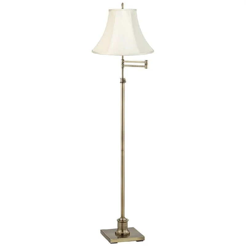 Rustic Farmhouse Style Floor Lamp for Cozy BedroomsTraditional Swing Arm Floor Lamp Antique Brass Creme Bell Shade - 16" x 70" Rustic Farmhouse Style Floor Lamp for Cozy BedroomsTraditional Swing Arm Floor Lamp Antique Brass Creme Bell Shade - 16" x 70"