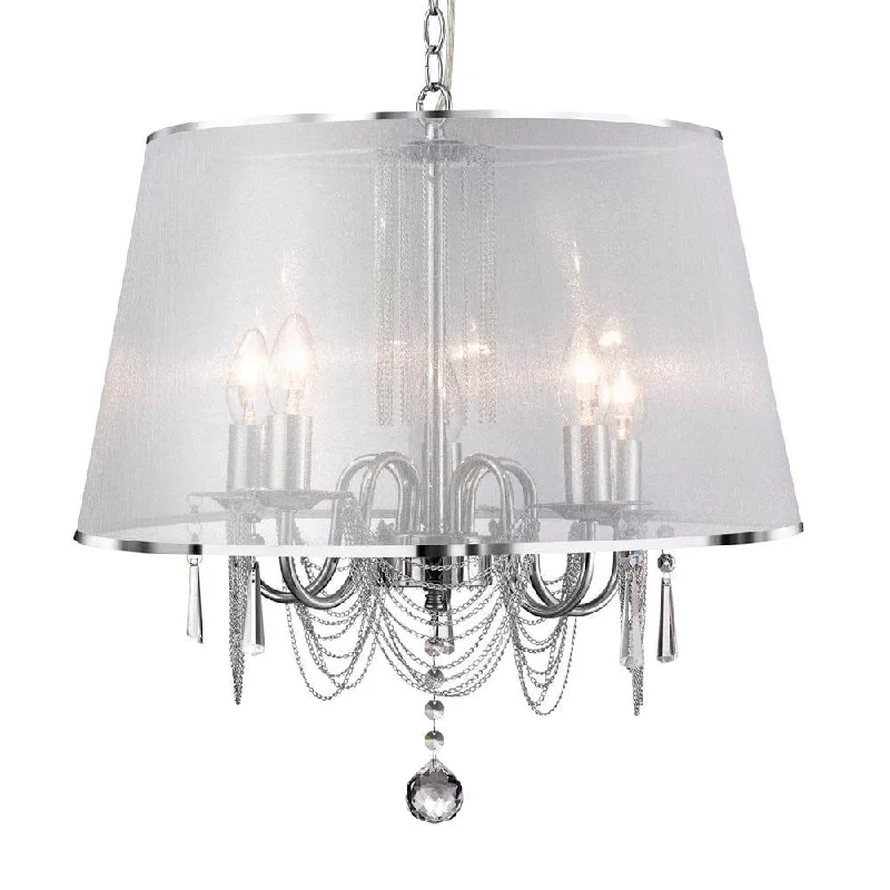 Modern Minimalist Floor Lamp for Contemporary Living RoomsVenetian - 5 Light Chrome Pendant - White Voile Shade Modern Minimalist Floor Lamp for Contemporary Living RoomsVenetian - 5 Light Chrome Pendant - White Voile Shade