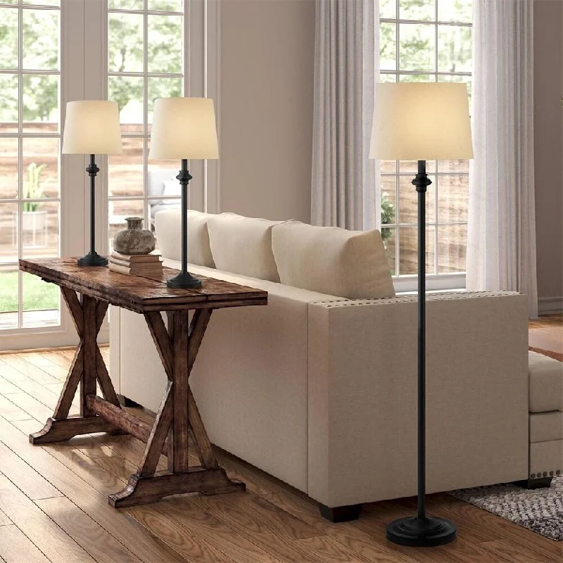 Wood Floor Lamp with Natural Grain for a Warm and Organic FeelVintage 3 Piece Floor Table Lamp Set Black Metal for Living Room - 13" x 56"