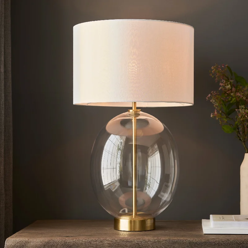 rustic farmhouse table lamps for cozy kitchensAmos Ovate Table Lamp Satin Brass with White Shade