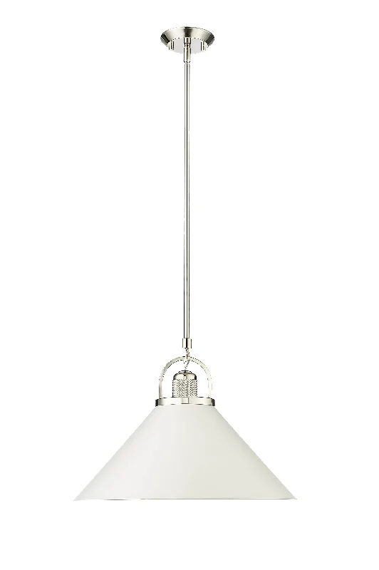 Industrial Style Ceiling Lights with Exposed Bulbs and Metal CagesArtistan Pendant - Polished Nickel/Matte White - 13.1in. Diameter - E26 Medium Base Industrial Style Ceiling Lights with Exposed Bulbs and Metal CagesArtistan Pendant - Polished Nickel/Matte White - 13.1in. Diameter - E26 Medium Base