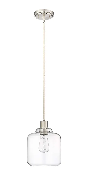 Steampunk Ceiling Lights with Gears, Cogs, and Brass AccentsAsheville Mini-Pendant - Brushed Nickel - Clear Glass - 8in. Diameter - E26 Medium Base Steampunk Ceiling Lights with Gears, Cogs, and Brass AccentsAsheville Mini-Pendant - Brushed Nickel - Clear Glass - 8in. Diameter - E26 Medium Base