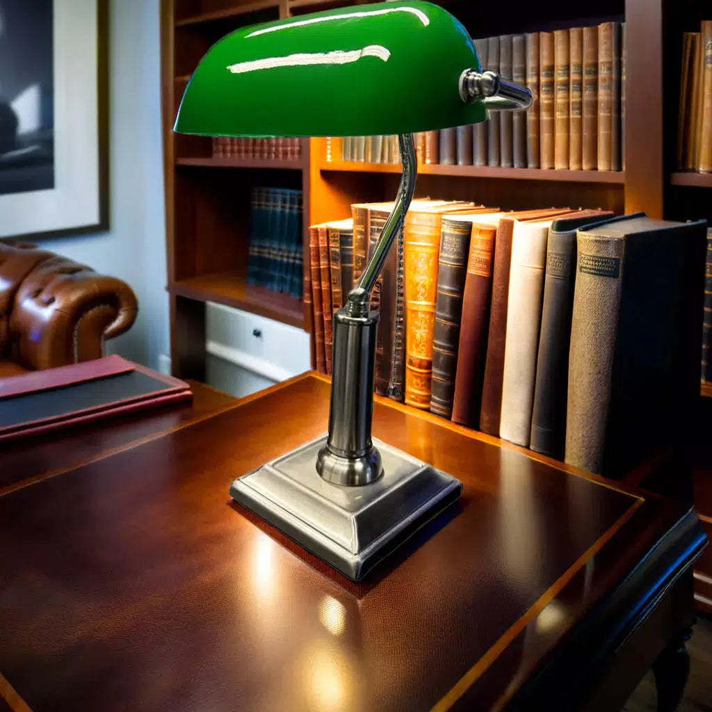 industrial style table lamps with exposed bulbs for loft apartmentsBankers Lamp Glass Green Shade in Chrome Base LuxBank-CH industrial style table lamps with exposed bulbs for loft apartmentsBankers Lamp Glass Green Shade in Chrome Base LuxBank-CH