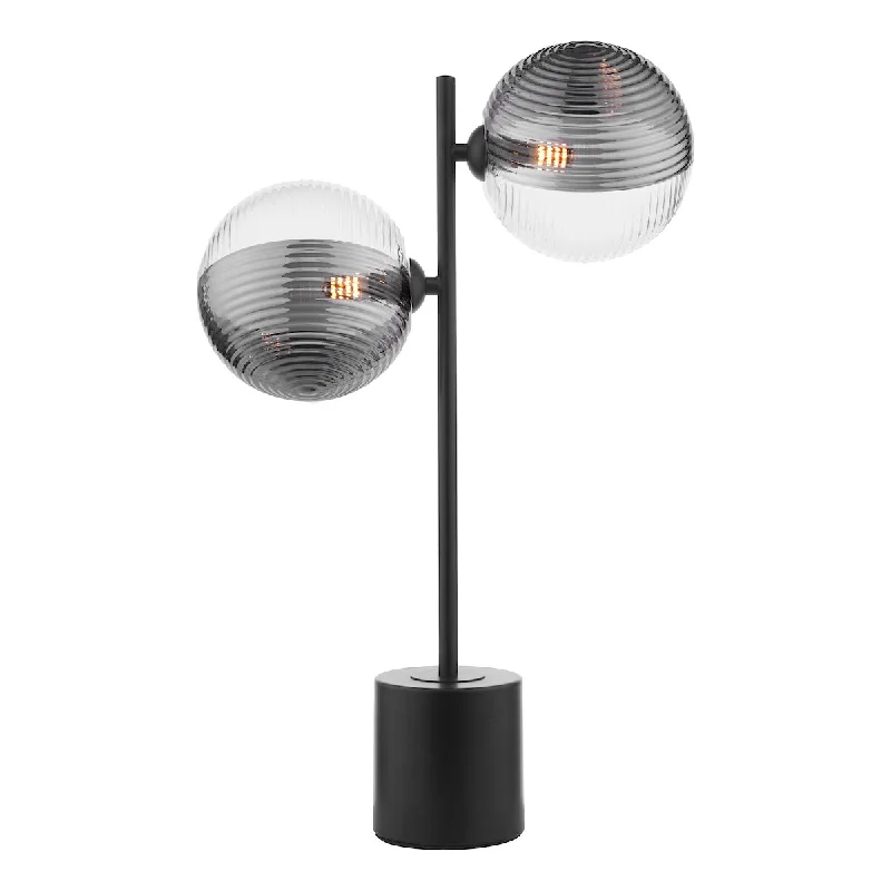 wooden table lamps with natural grain for a warm and organic feelDar Spiral 2 Light Table Lamp Matt Black & Smoked/Clear Ribbed Glass wooden table lamps with natural grain for a warm and organic feelDar Spiral 2 Light Table Lamp Matt Black & Smoked/Clear Ribbed Glass