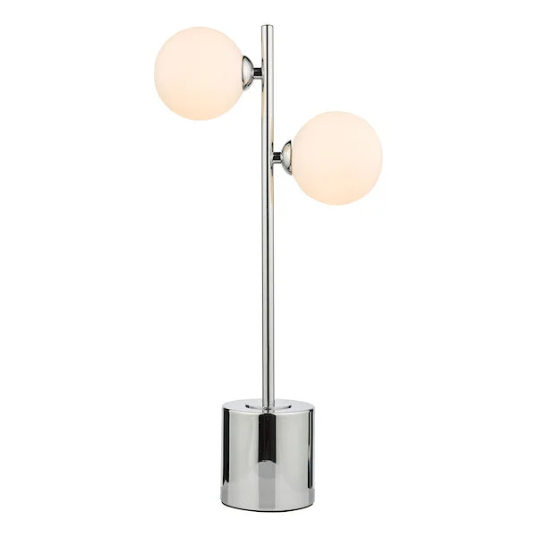 wooden table lamps with natural grain for a warm and organic feelDar Spiral Table Lamp Polished Chrome with Opal Shades