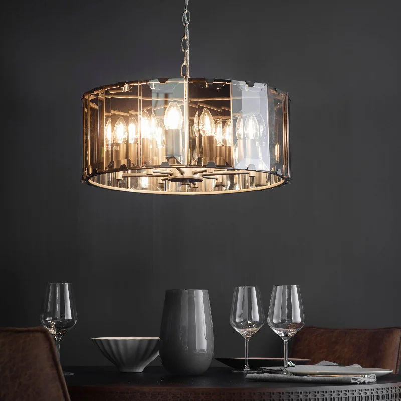 Art Deco Ceiling Lights with Geometric Patterns and Metallic FinishesClooney 8lt pendant Art Deco Ceiling Lights with Geometric Patterns and Metallic FinishesClooney 8lt pendant