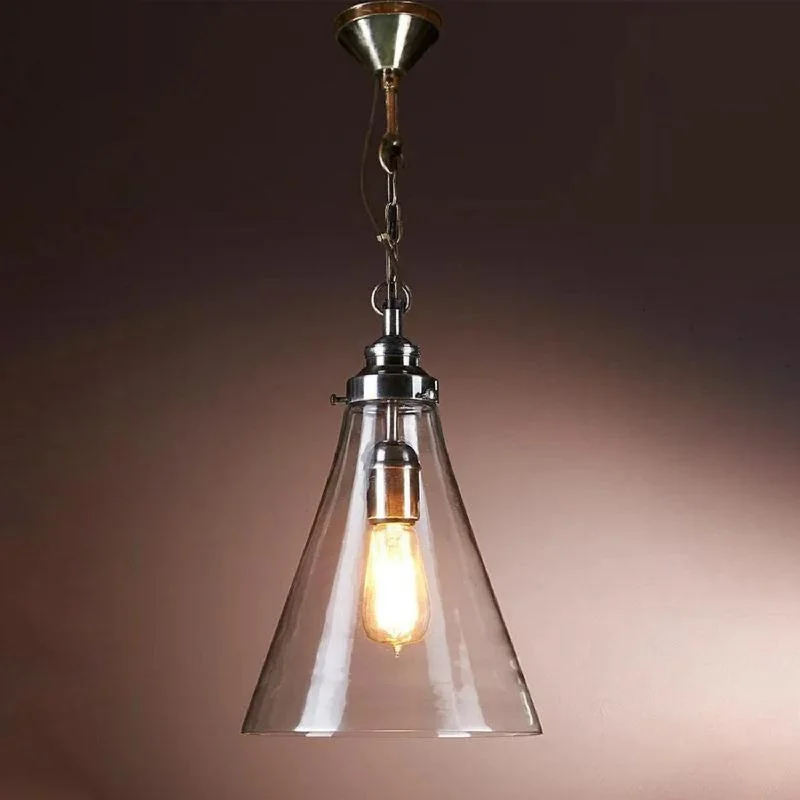 Scandinavian Style Ceiling Lights with Light Wood AccentsGadsden Glass Pendant Light in Silver or Brass (Small or Large)