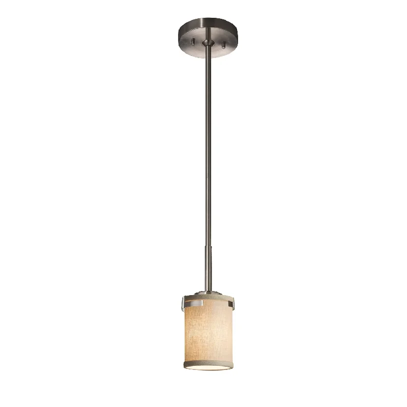 Tropical - Themed Ceiling Lights with Palm - Leaf Shapes and Rattan WrapsJustice Designs Textile FAB-8455-10-CREM-NCKL Pendant Light - Brushed Nickel
