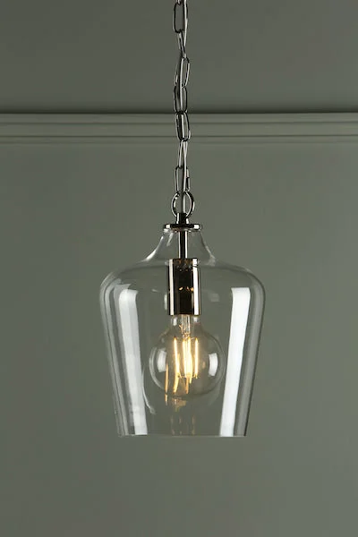 Industrial Style Ceiling Lights with Exposed Bulbs and Metal CagesLaura Ashley Ockley Pendant Polished Chrome & Glass