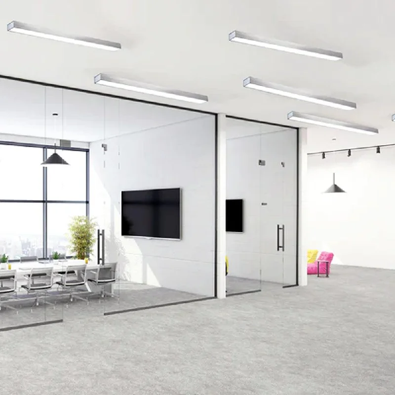 Scandinavian Style Ceiling Lights with Light Wood AccentsLED Linkable Office Pendant Light in Silver or Black Scandinavian Style Ceiling Lights with Light Wood AccentsLED Linkable Office Pendant Light in Silver or Black