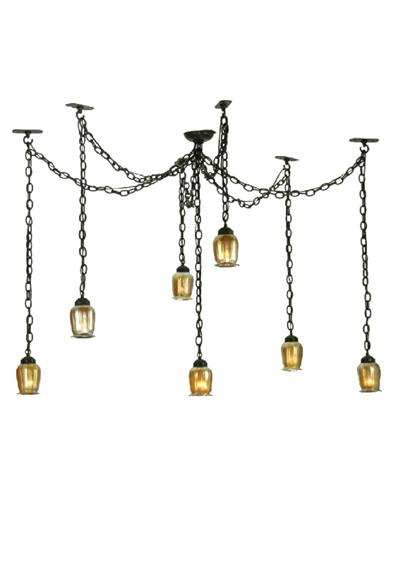 Metal Ceiling Lights in Brass, Copper, Stainless Steel, and IronSeven Light Pendant