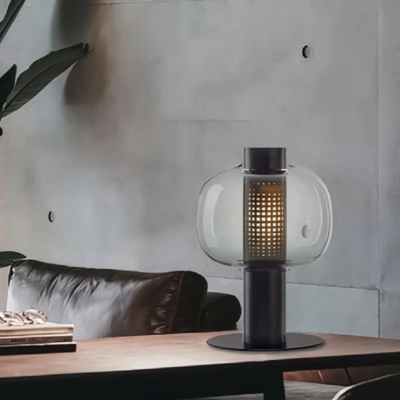 leather table lamps with a distressed texture for a rugged charmParola Table Lamp in Black/Amber, Gold/Smoke or Nickel/Clear leather table lamps with a distressed texture for a rugged charmParola Table Lamp in Black/Amber, Gold/Smoke or Nickel/Clear