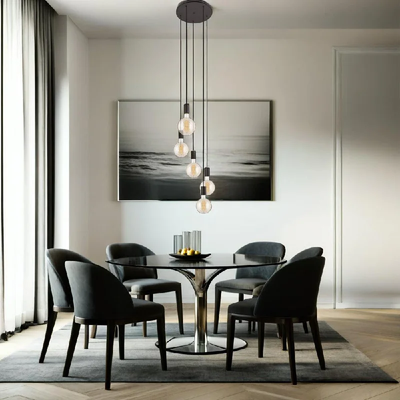 Japanese - Inspired Ceiling Lights with Shoji - Screen - like DiffusersPozueta Pendant Light 5Lt in Black Japanese - Inspired Ceiling Lights with Shoji - Screen - like DiffusersPozueta Pendant Light 5Lt in Black