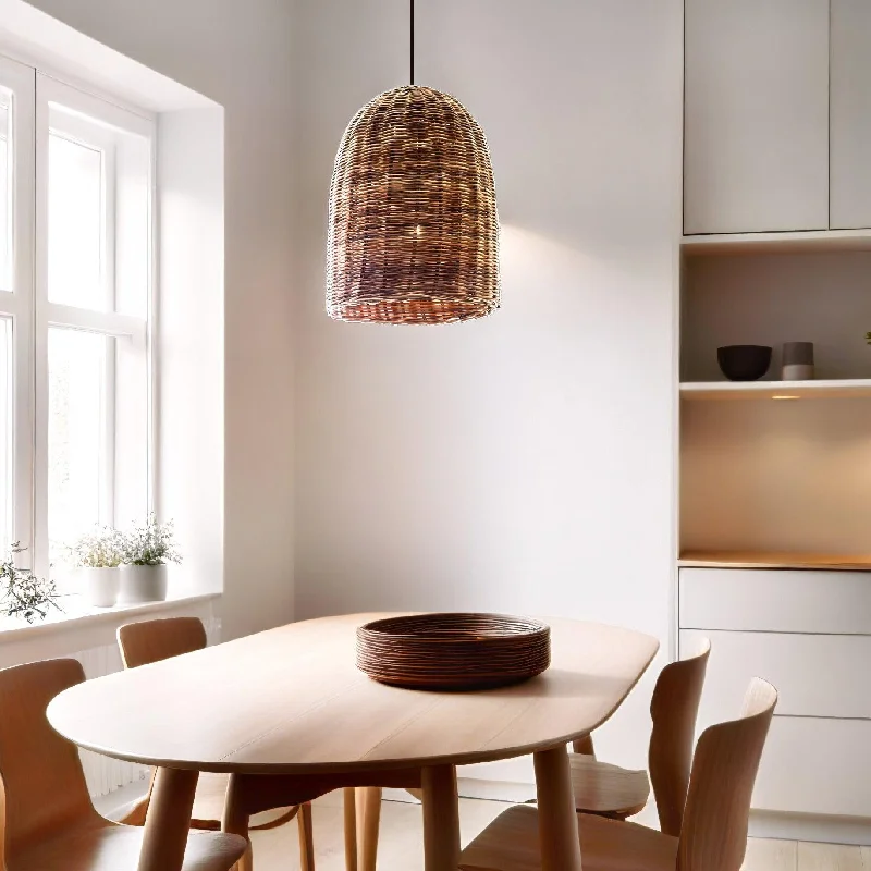 Bohemian Ceiling Lights with Beads, Tassels, and Colorful GlassRattan Wicker Bell Shape Pendant Light Small or Large E27 in Brown Bohemian Ceiling Lights with Beads, Tassels, and Colorful GlassRattan Wicker Bell Shape Pendant Light Small or Large E27 in Brown