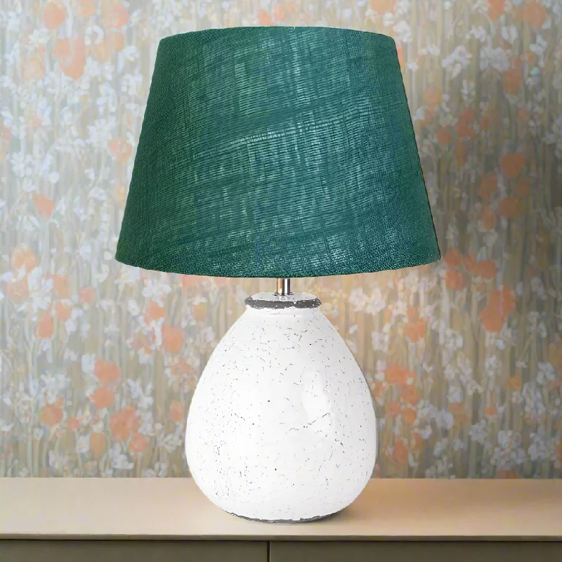 leather table lamps with a distressed texture for a rugged charmSmall Round White Ceramic Table Lamp with Green Linen Shade 29 cm