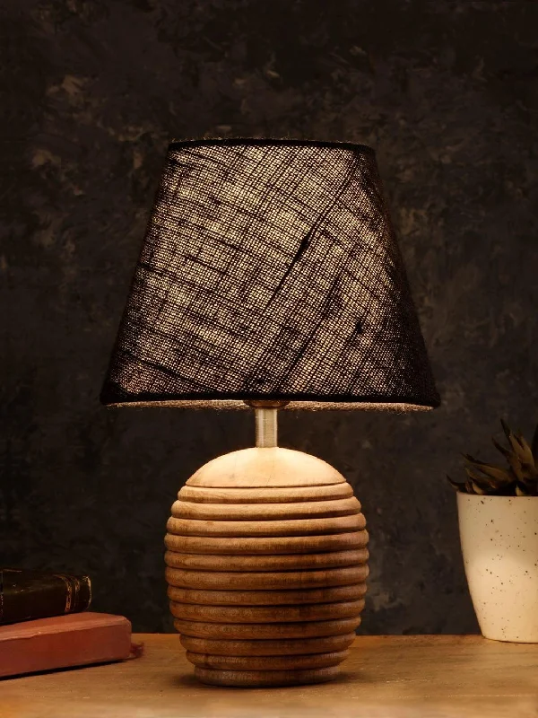 wooden table lamps with natural grain for a warm and organic feelStriped Wooden Brown Lamp with Black Jute Shade wooden table lamps with natural grain for a warm and organic feelStriped Wooden Brown Lamp with Black Jute Shade
