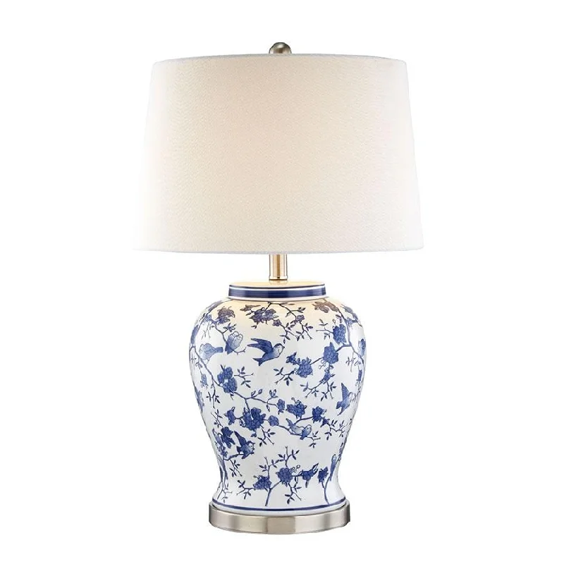 rustic farmhouse table lamps for cozy kitchensTessa Blue & White Bird Table Lamp