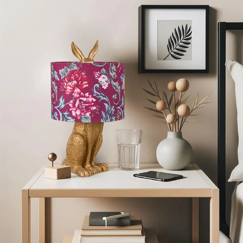 fabric table lamps with a linen shade for a relaxed and breathable lookCaroline Charming Thistle, Resin Table Lamp - Gold, Red Floral Cloth Shade, 450mm High, PL0300 fabric table lamps with a linen shade for a relaxed and breathable lookCaroline Charming Thistle, Resin Table Lamp - Gold, Red Floral Cloth Shade, 450mm High, PL0300