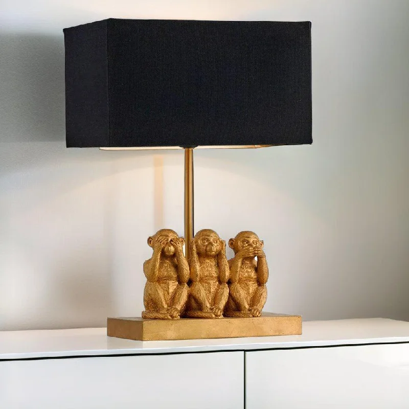 art deco table lamps with geometric shapes for a retro touchNo Evil Monkeys Table Lamp - Gold, Black Shade, 390mm High, PL0276 art deco table lamps with geometric shapes for a retro touchNo Evil Monkeys Table Lamp - Gold, Black Shade, 390mm High, PL0276